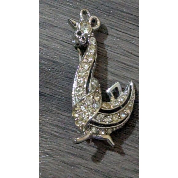 Vintage Rhinestone Rooster Brooch Pin Sparkling Clear Stones Gold-Tone  1.5" - Picture 2 of 9